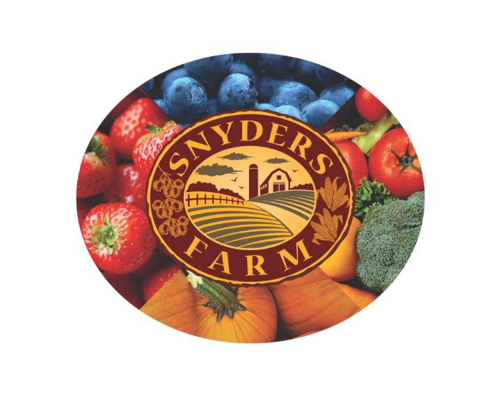Snyder's Farm Logo with Produce in the Background